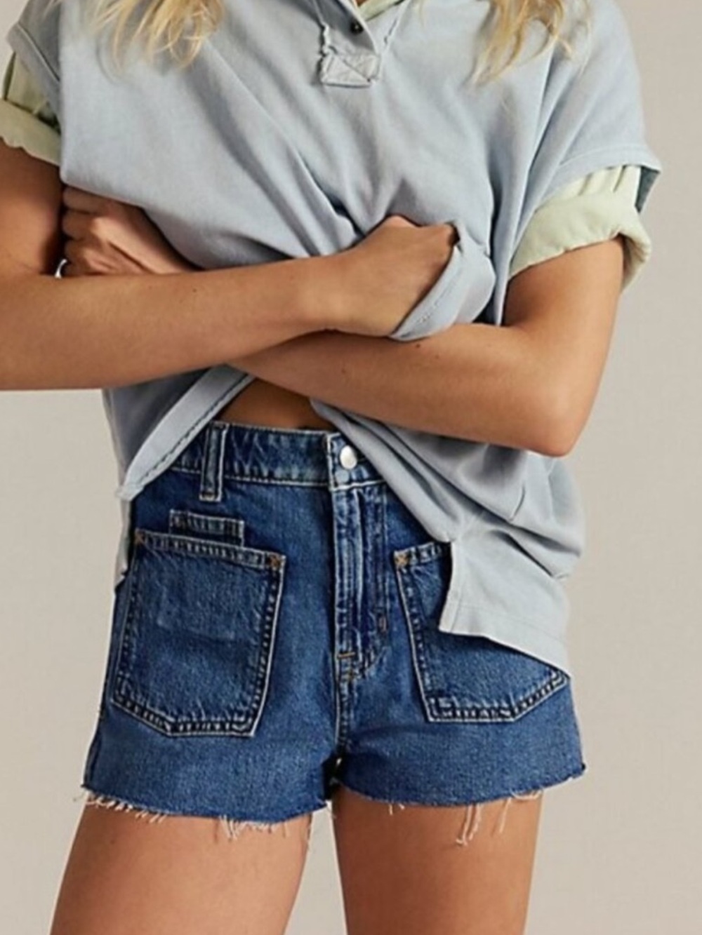 Free People Medium Blue High-Rise Denim Jean Shorts